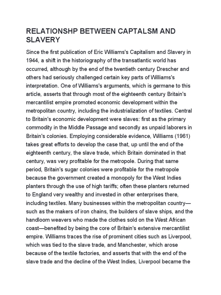 Relationship Between Capitalism and Slavery in Europe | PDF | Atlantic ...