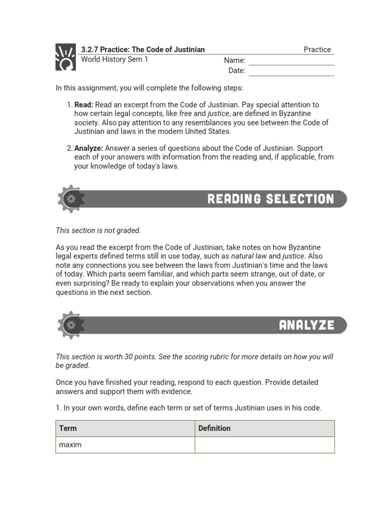 3.2.7 Practice - The Code of Justinian (Practice) | PDF | Slavery |  Byzantine Empire