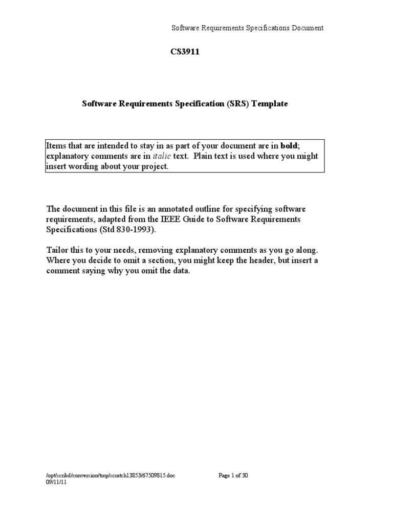 Software Requirements Spec Template | PDF | Specification (Technical ...