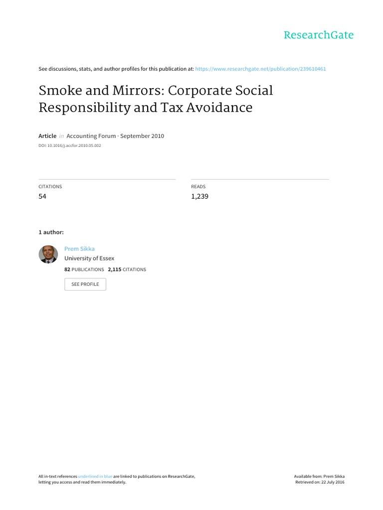 Corporate Social Responsibility & Tax Avoidance | PDF | Taxes ...