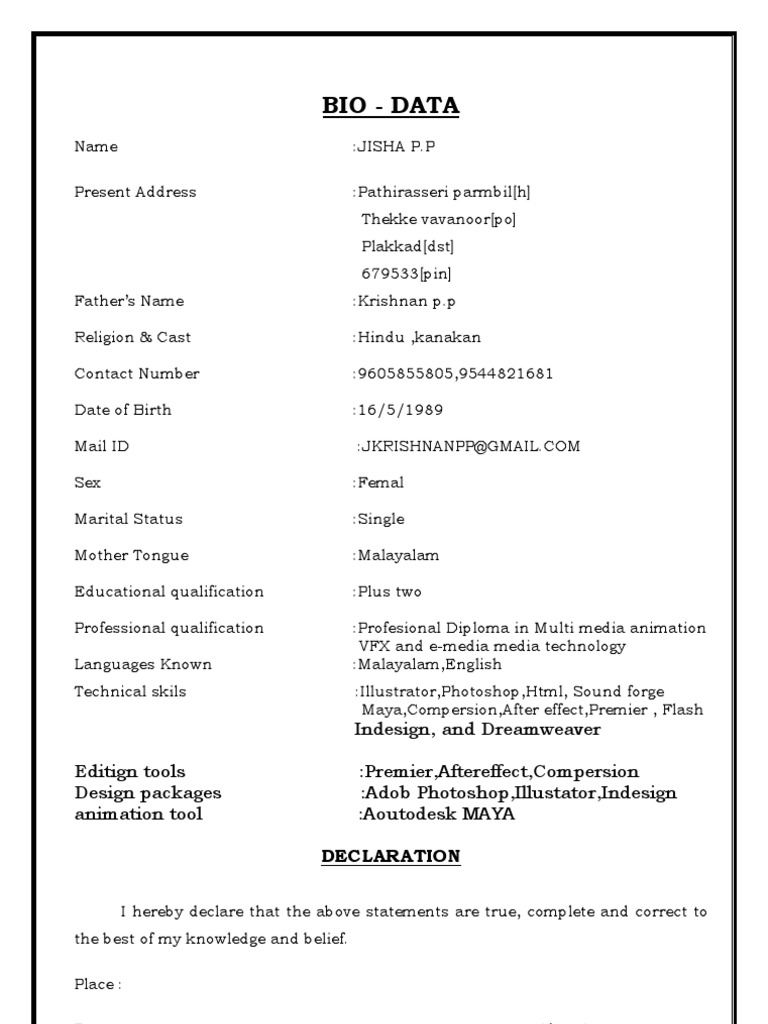 Bio - Data: Declaration | PDF
