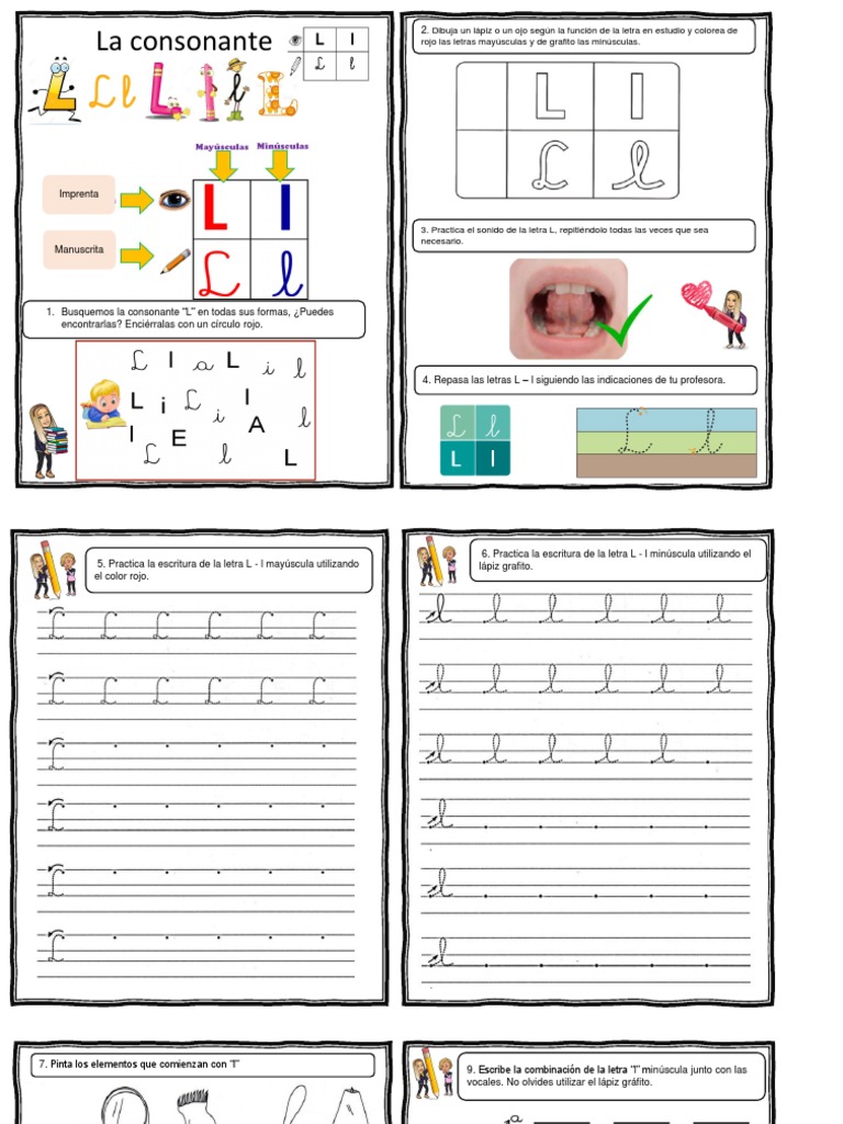 Escritura y práctica de la letra L | PDF