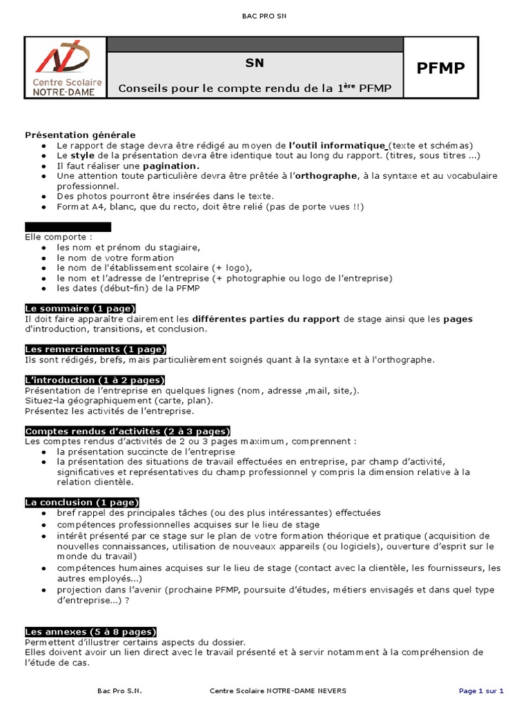 Compte Rendu de Stage Bac Pro SN | PDF