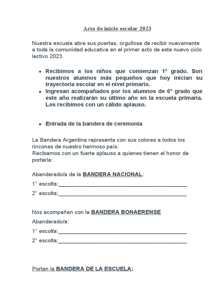 Acto de Inicio Escolar 2023 | PDF