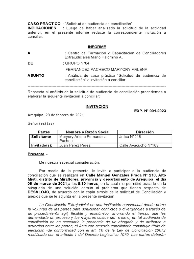 Invitación a Audiencia de Conciliación | PDF | Justicia | Crimen y ...