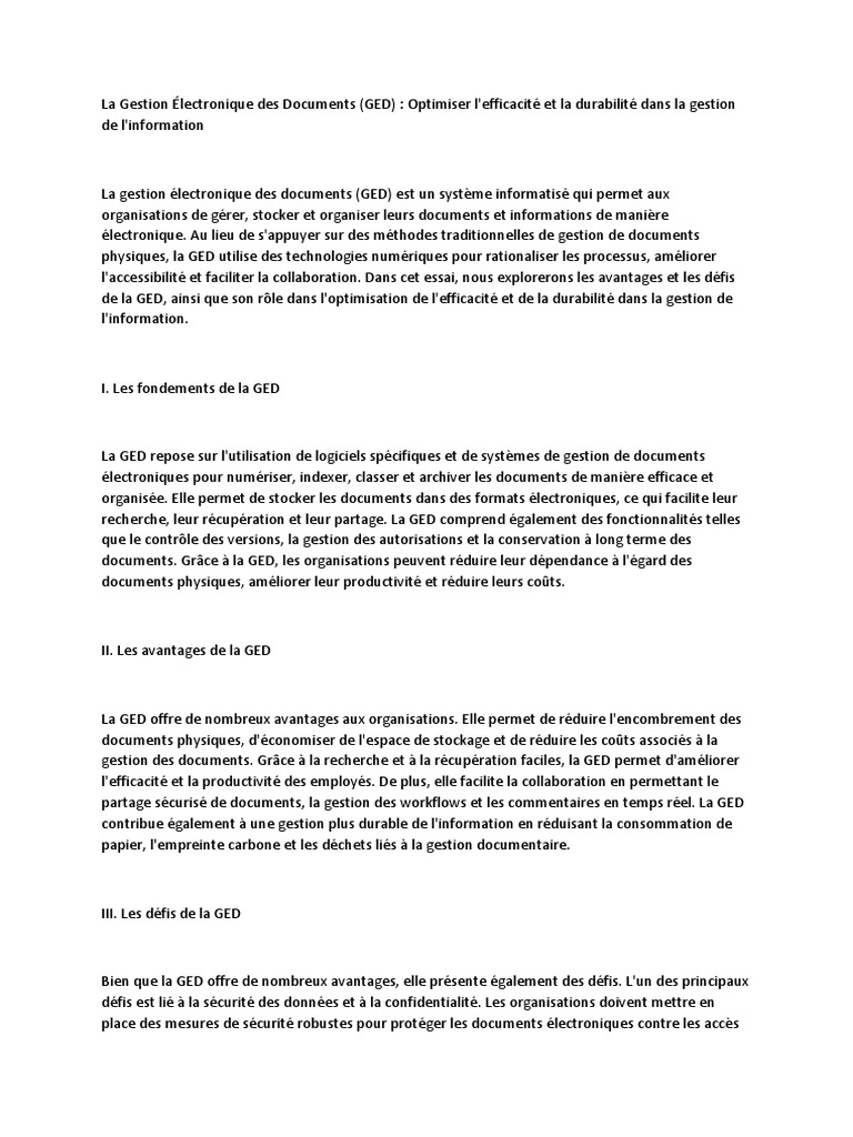 GED : Efficacité et Durabilité Documentaire | PDF | La gestion des ...