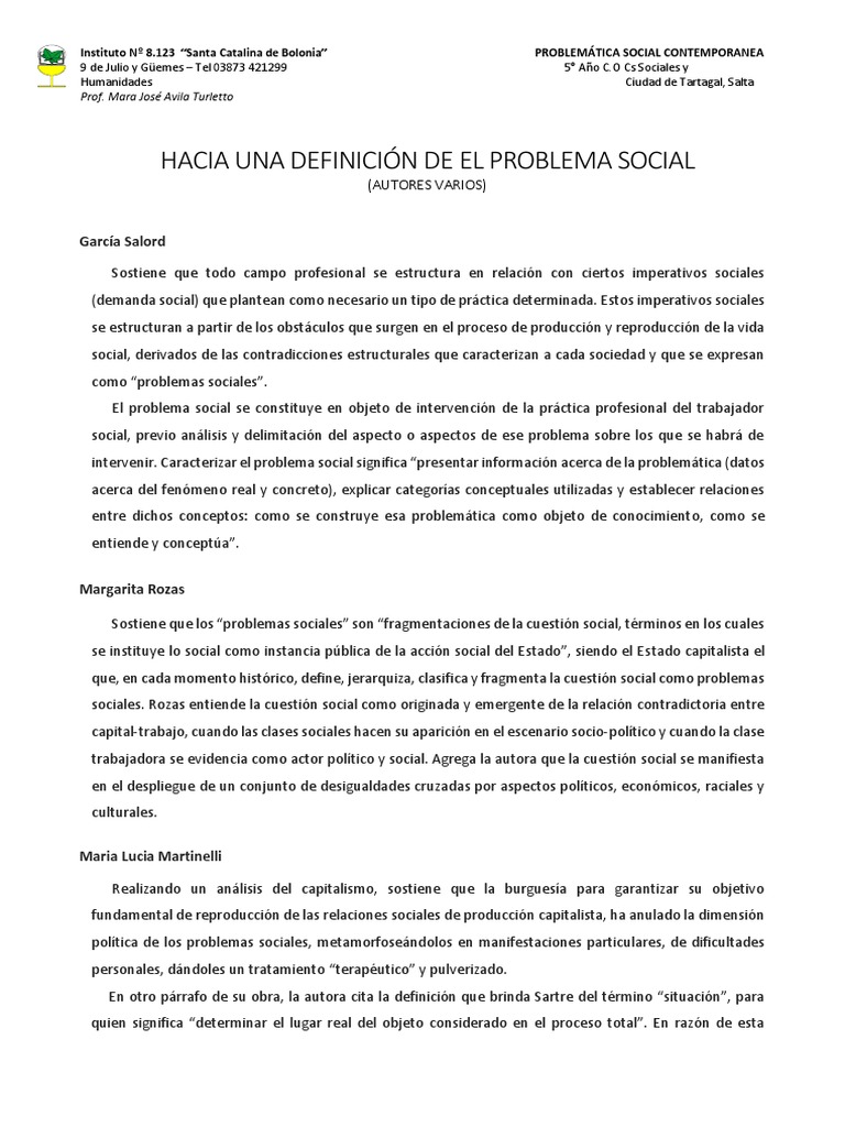 Introducci n a la definici n de problema social pdf trabajo social
