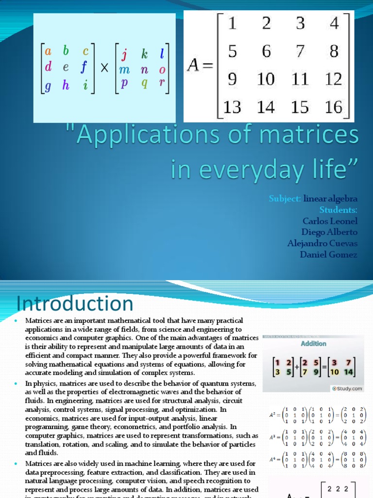 Applications of Matrices in Everyday Life | PDF | Matrix (Mathematics ...