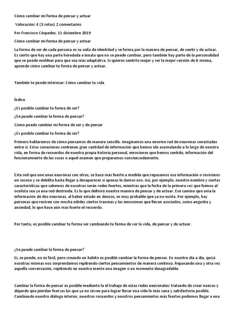Cómo Cambiar Mi Forma de Pensar y Actuar | PDF