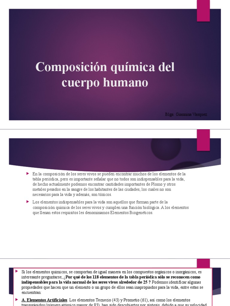 Composición química del cuerpo humano | PDF | Elementos químicos ...