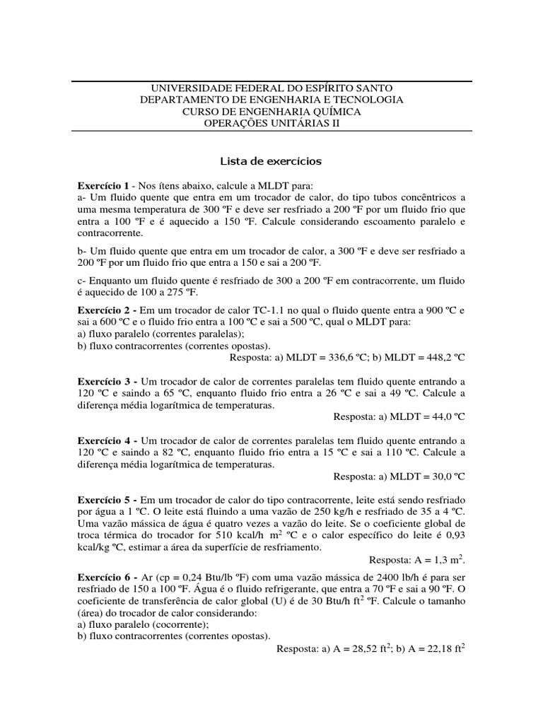 Cálculo de MLDT em Trocadores de Calor | PDF | Alternador de energia ...