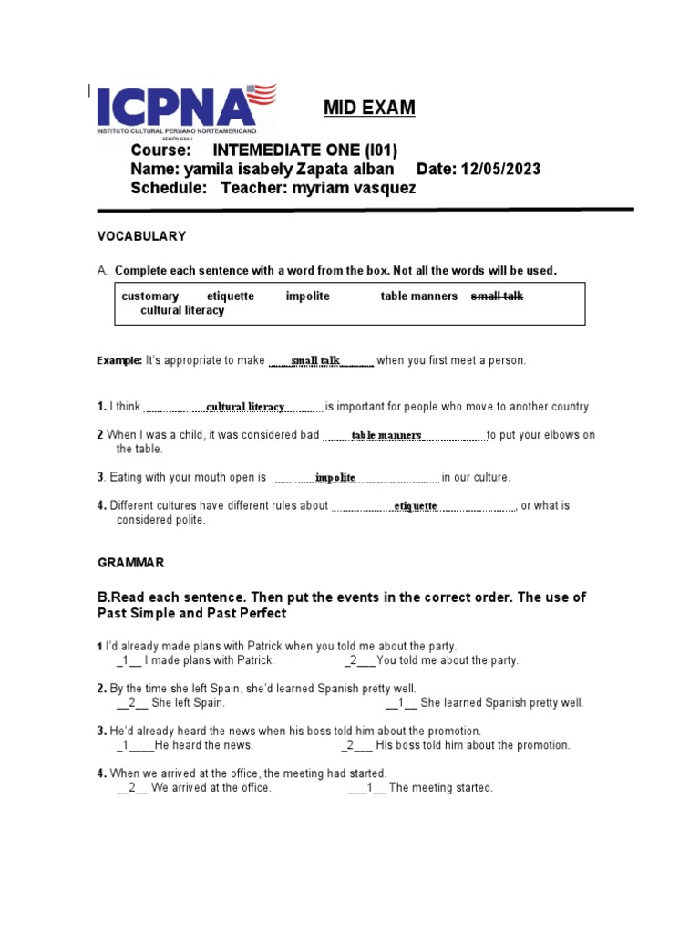 Intermediate One Mid Exam Guide | PDF | Cognition | Cognitive Science
