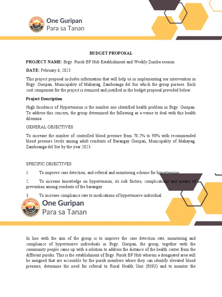 Budget Proposal for Brgy. BP Hub & Zumba | PDF