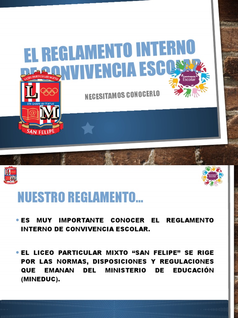 Presentación Del Reglamento Interno de Convivencia Escolar | PDF ...