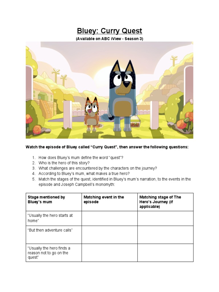 Bluey: Curry Quest Worksheet | PDF | Art | Mystery, Thriller & Crime ...