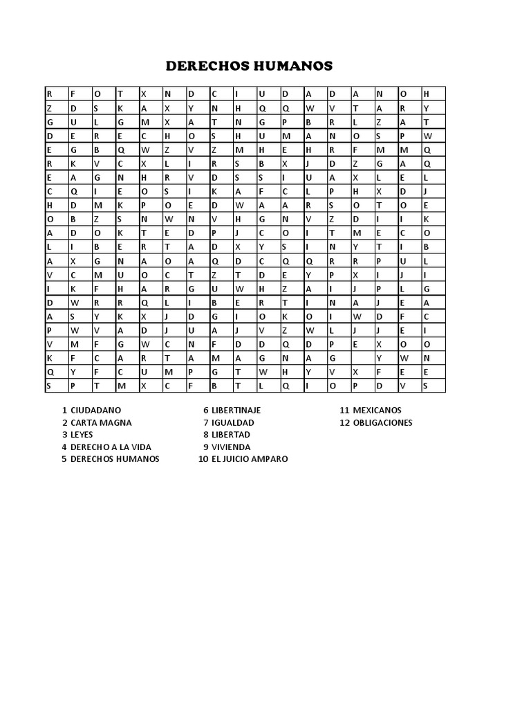 Sopa de Letras: Derechos Humanos | PDF