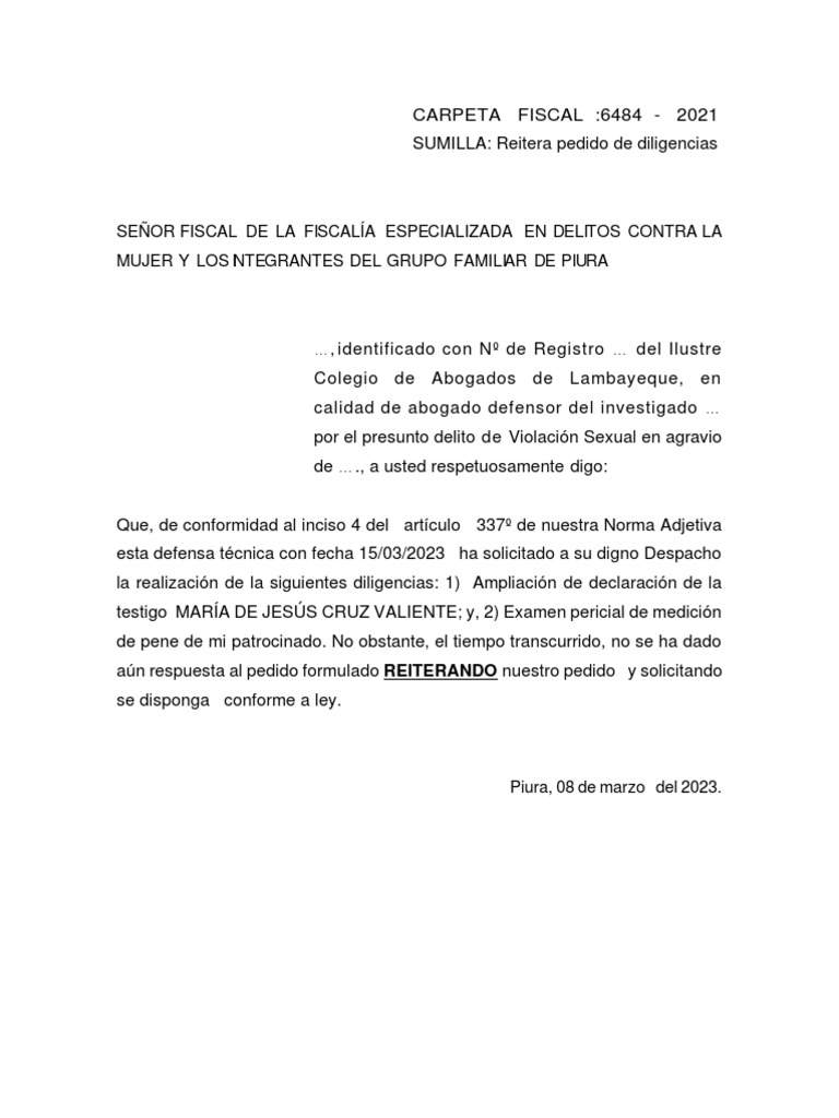 Reiteración de Diligencias en Caso de Violación | PDF