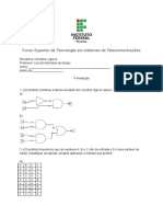 Curso Tecnologia Telecomunicações Circuitos Lógicos Avaliação