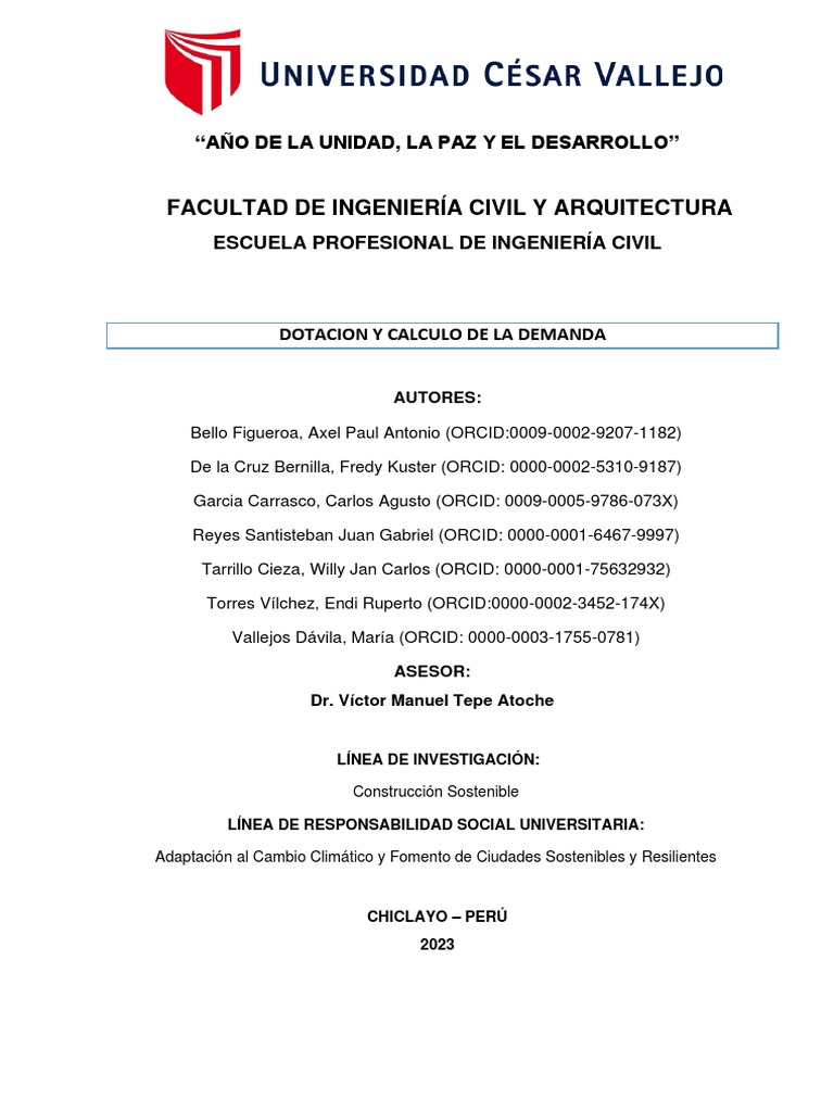 Dotacion y Calculo de La Demanda Grupo 4 | PDF | Agua | Tubería ...