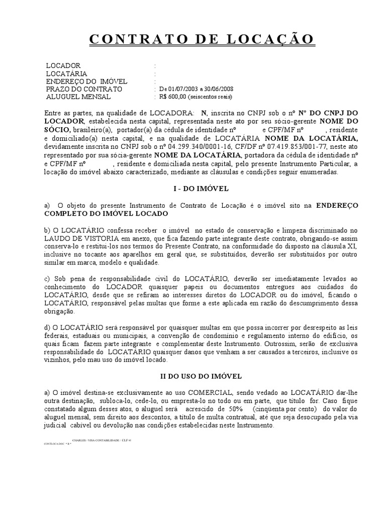 Contrato de Locacao Imovel Modelo | PDF | Aluguel | Indenização