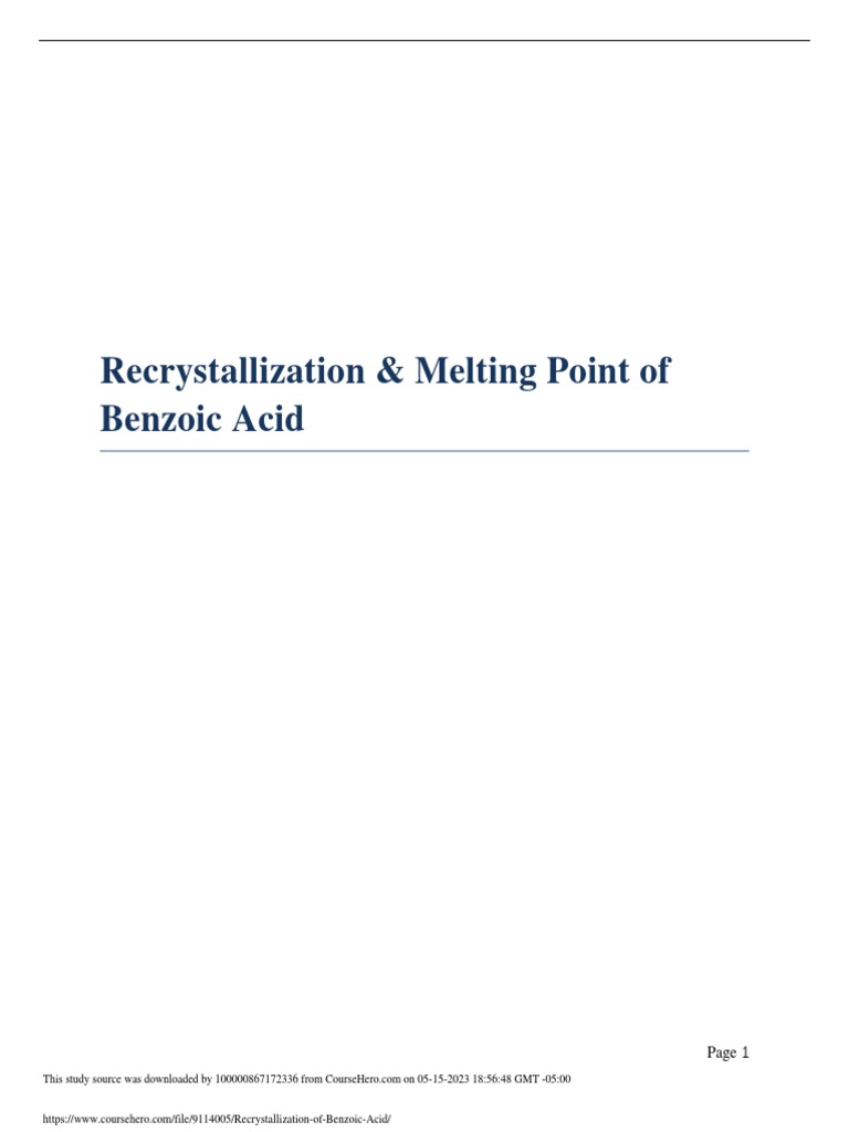 Recrystallization of Benzoic Acid PDF