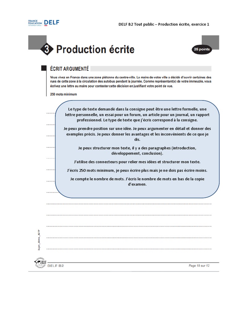 Production écrite DELF B2: Guide et Exemples | PDF
