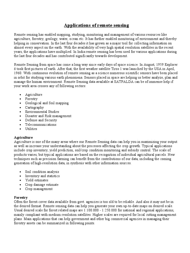 Applications of Remote Sensing in India | PDF | Remote Sensing | Risk ...