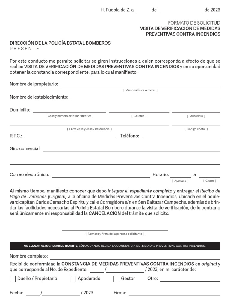 Solicitud de Constancia de Incendios Puebla | PDF