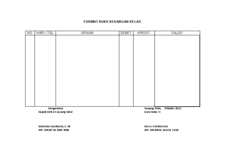Format Buku Keuangan Kelas SD | PDF
