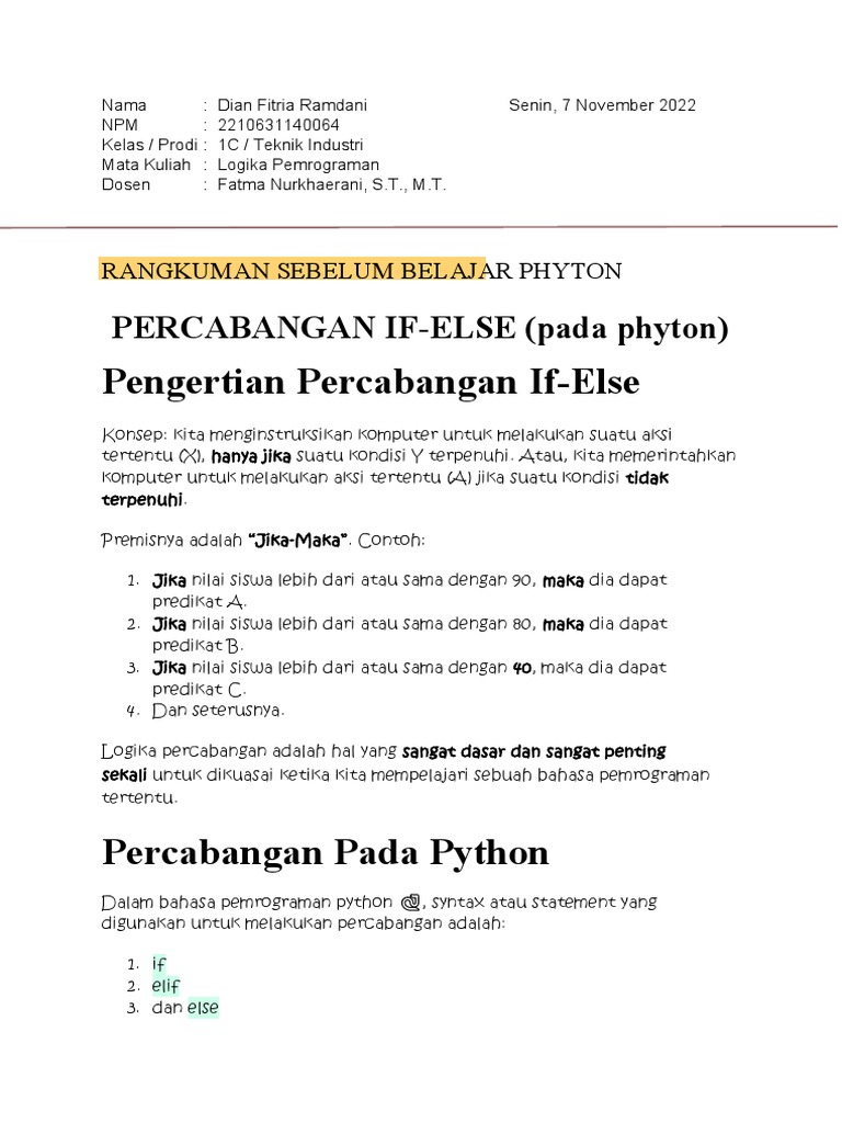Struktur Percabangan dan Perulangan Python | PDF
