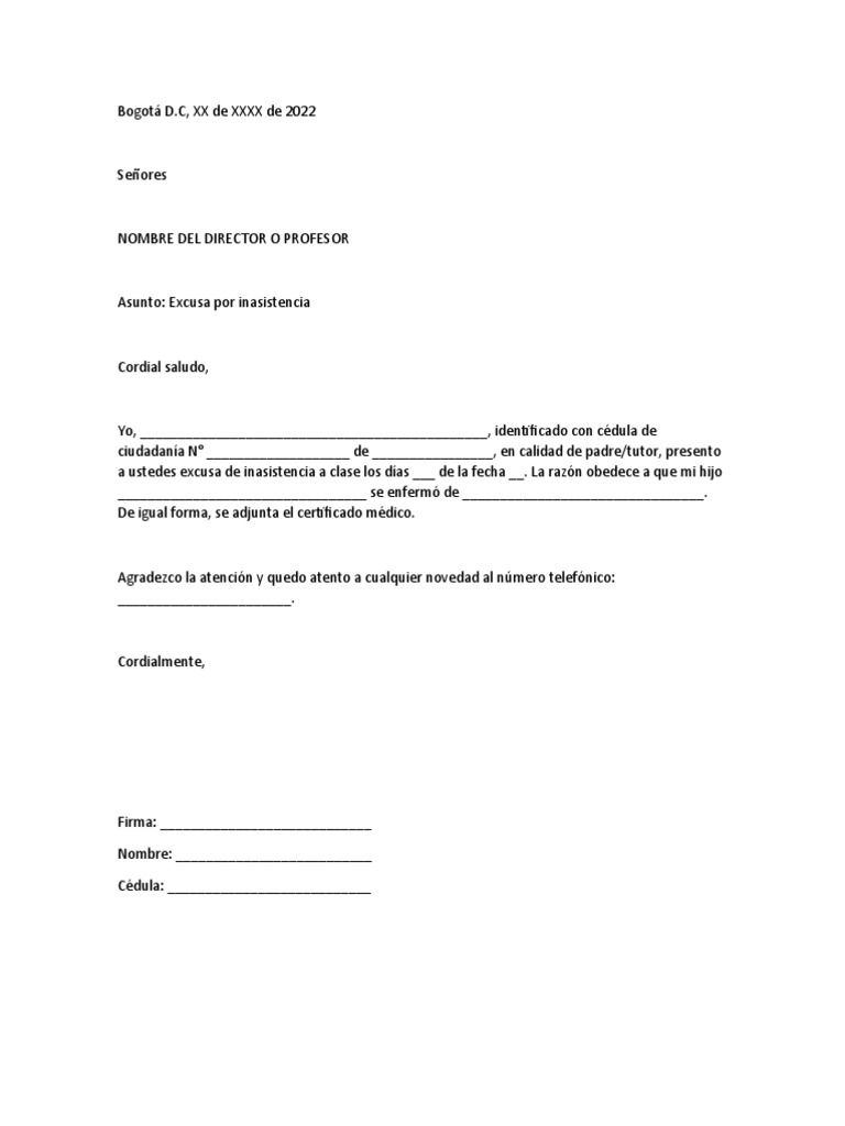 Excusa para El Colegio Por Cita Medica PDF