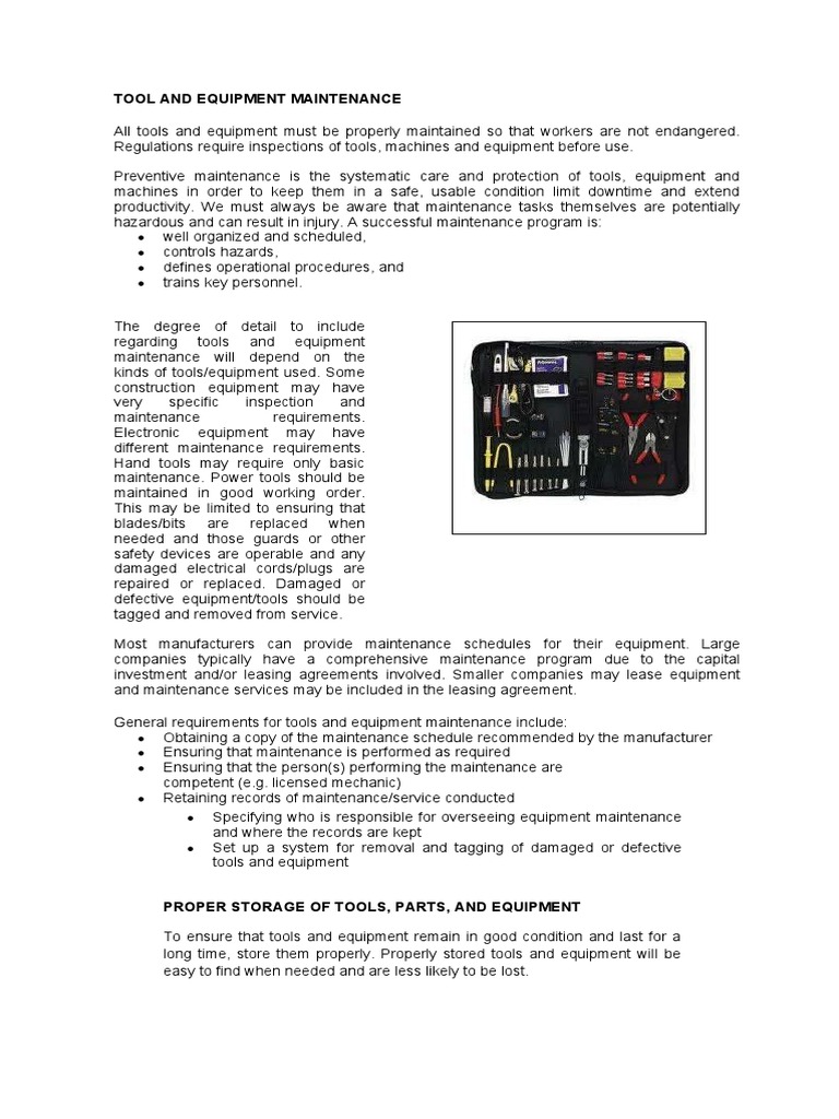 Tools and Equipment Maintenance Guide | PDF | Engineering | Safety