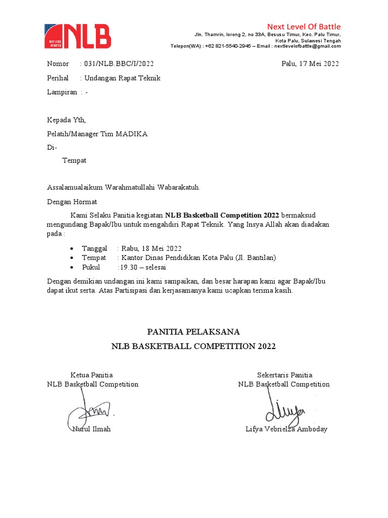 NLB Club Undangan Rapat Teknik Madika | PDF