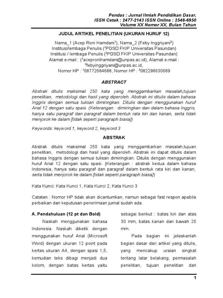 Template Jurnal Pendidikan Dasar | PDF
