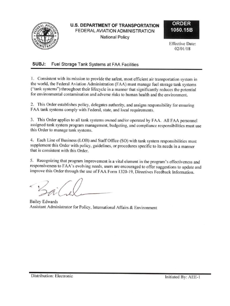 FAA Order 1050.15B Fuel Storage Tank Systems at FAA Facilities PDF Resource Conservation