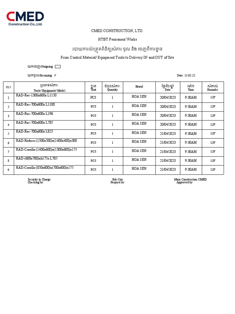 List For Material Ducting 12F PDF