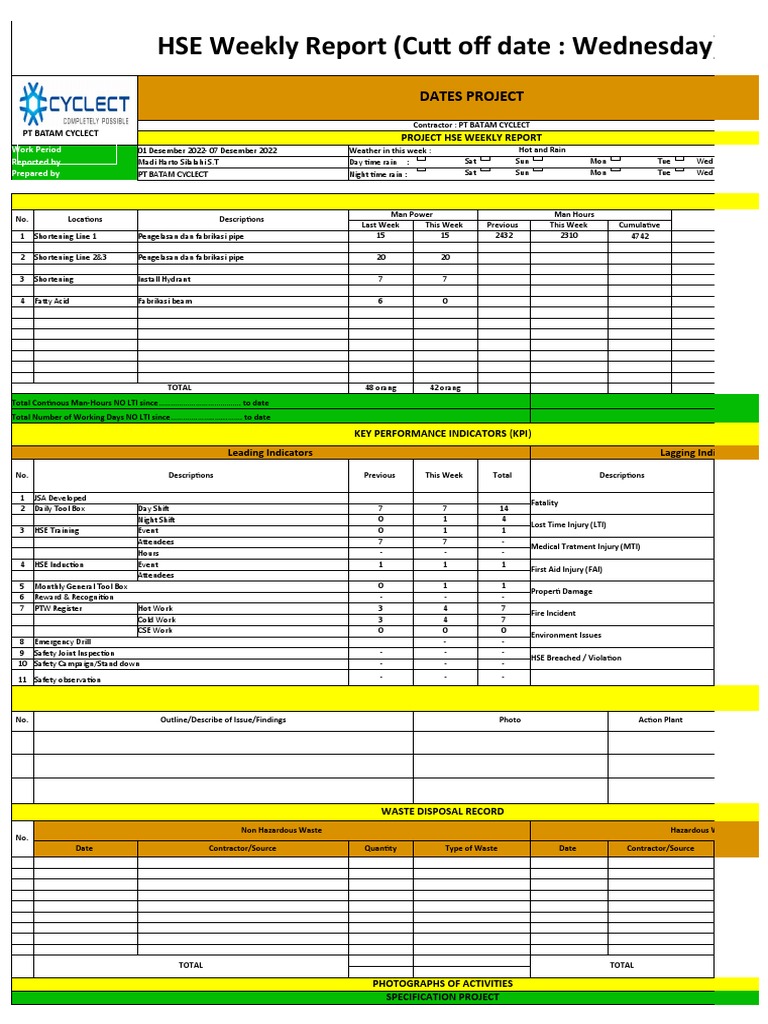 WEEKLY REPORT PT. BATAM CYCLECT 07 Desember 2022 | PDF | Waste ...