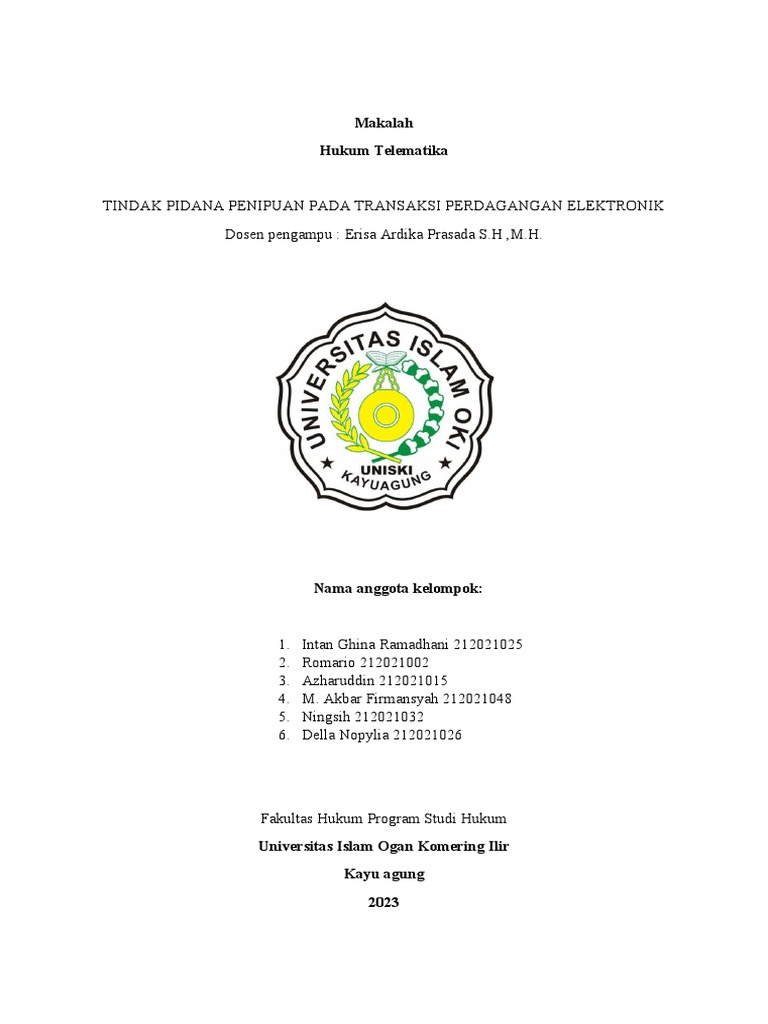 Penipuan dalam E-Commerce: Hukum Telematika | PDF
