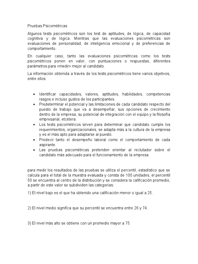 Pruebas Psicométricas Laborales | PDF