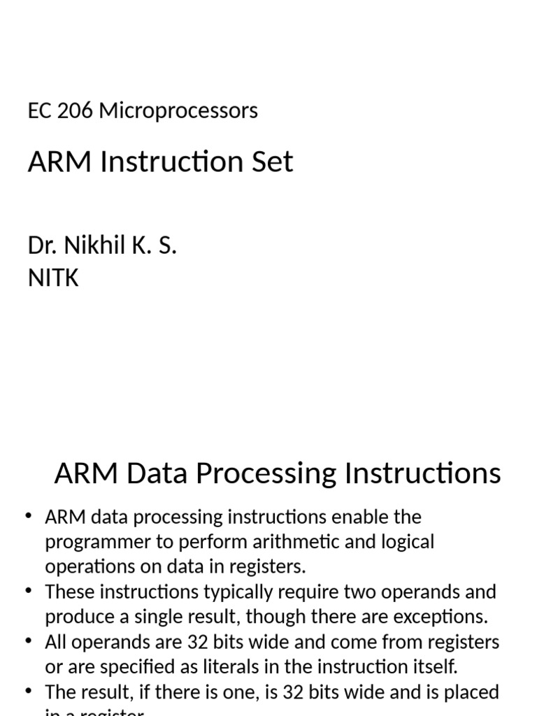 ARM Instruction Set An Overview of ARM Data Processing Instructions Including Arithmetic