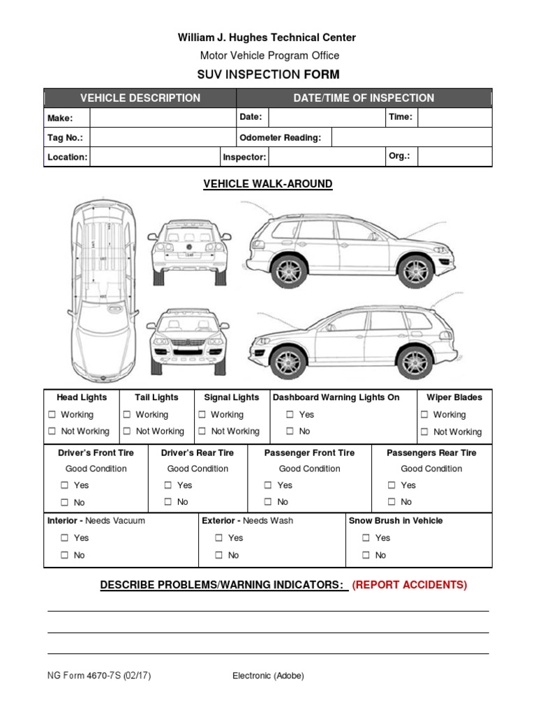 SUV Inspection Checklist Form | PDF