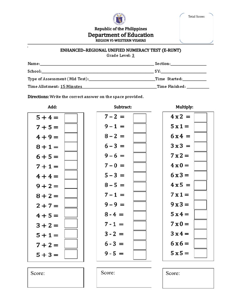 Grade 3 Enhanced Numeracy Test | PDF