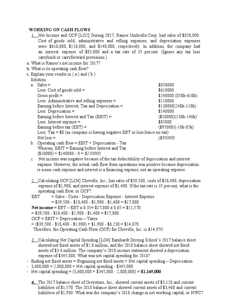 Exercise 3. Cash Flows Statements and Working | PDF | Equity (Finance ...