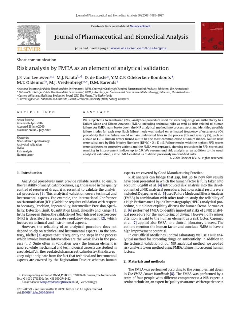 Risk Analysis BT FMEA As An Element of Analytical Validation | PDF ...