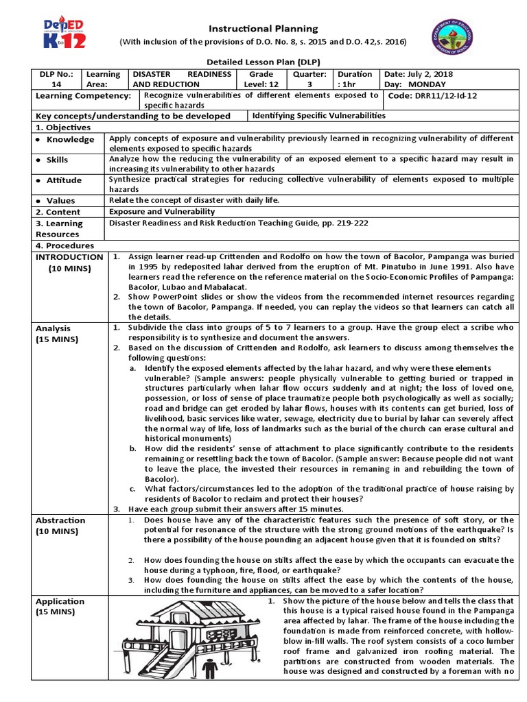 Disaster Readiness Lesson Plan for Grade 12 | PDF | Learning | Hazards