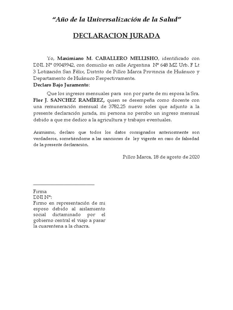 Declaracion Jurada de Ingresos | PDF