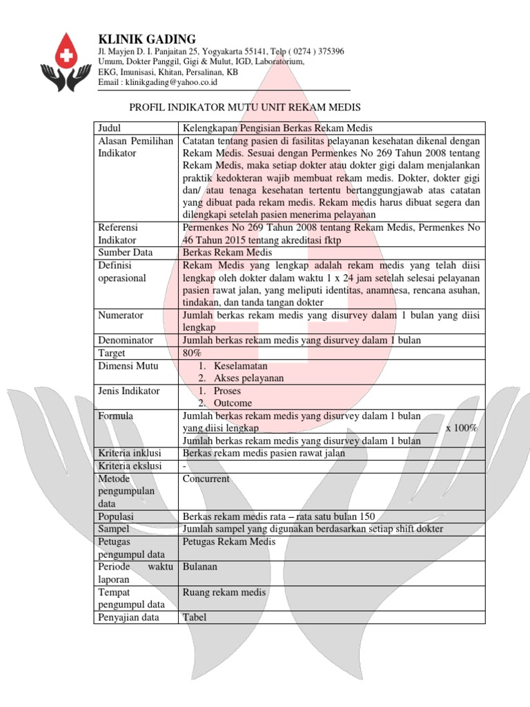 Indikator Mutu Rekam Medis Klinik Gading | PDF