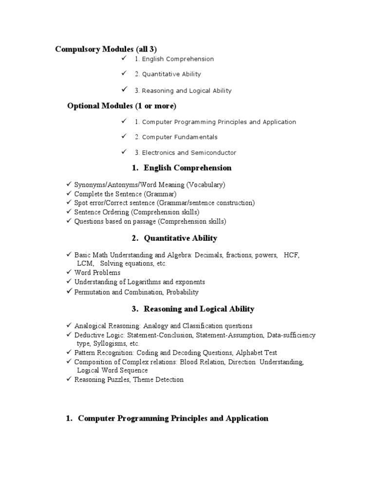 Compulsory Modules (All 3) : English Comprehension Quantitative Ability ...