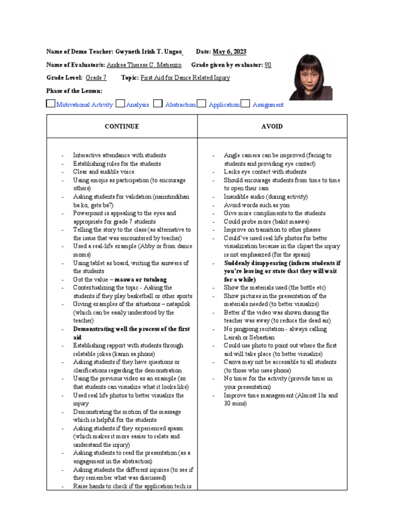 Grade 7 First Aid Lesson Evaluation | PDF