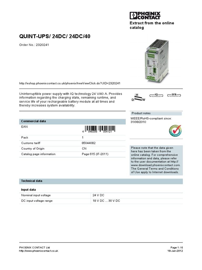 QuintUps 24DC 24DC 40 PDF Mains Electricity Relay